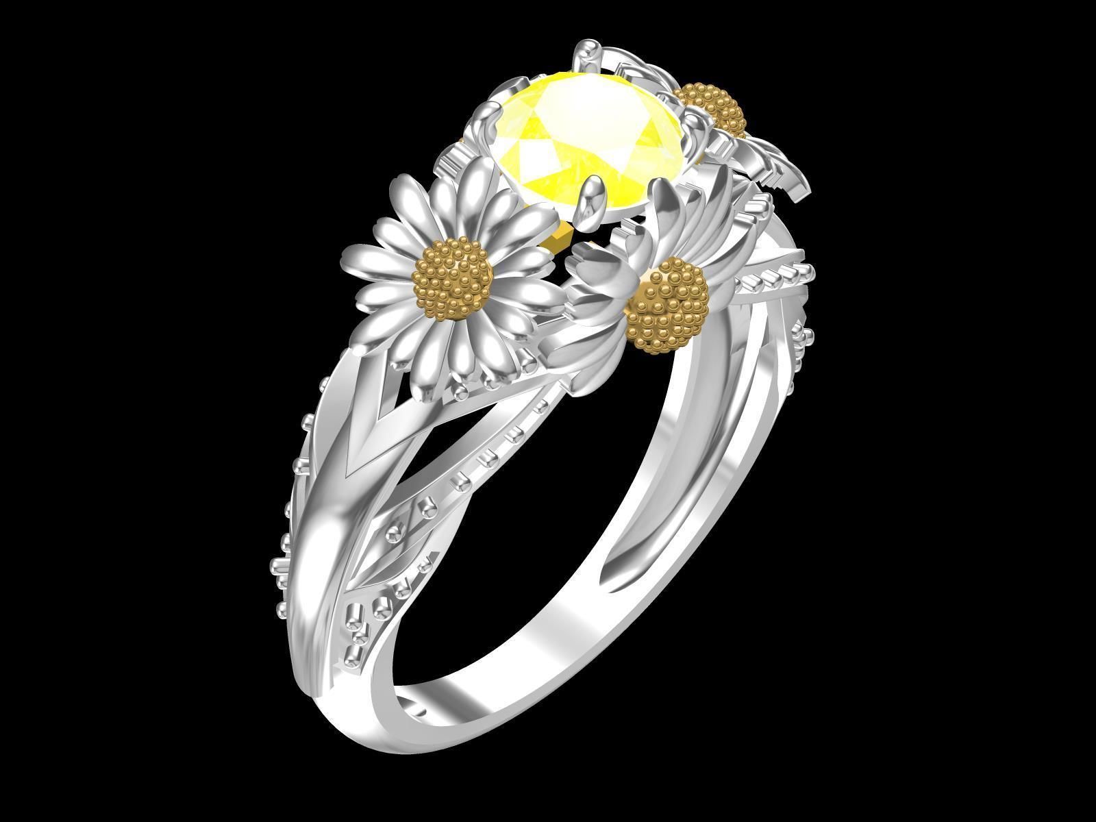 Yellow Sunflower Rings For Women 3D print model_3
