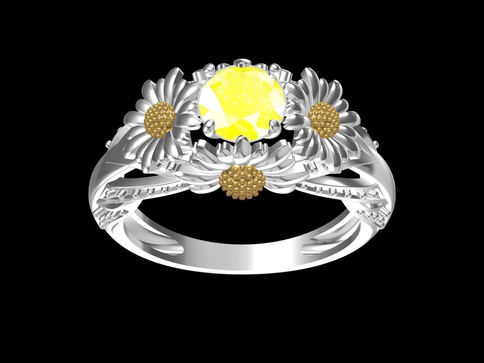 Yellow Sunflower Rings For Women 3D print model_2