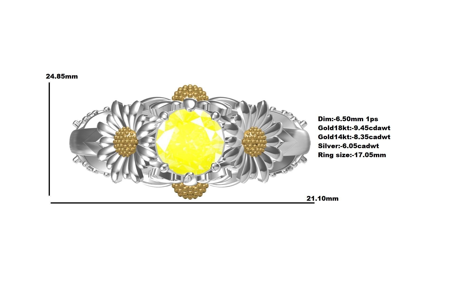 Yellow Sunflower Rings For Women 3D print model_12