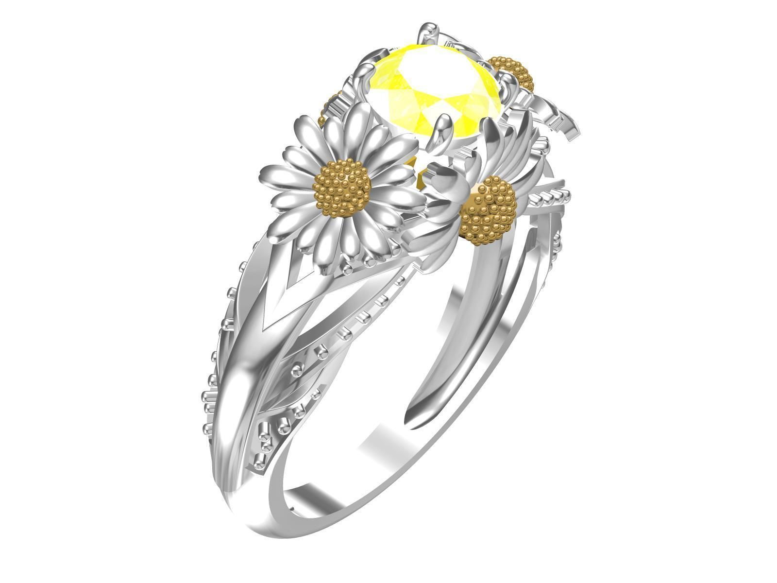 Yellow Sunflower Rings For Women 3D print model_7