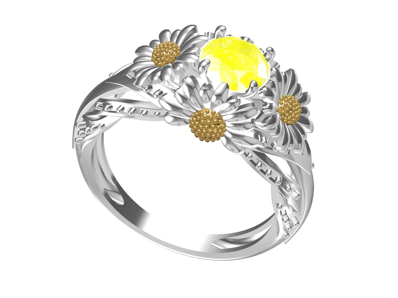 Yellow Sunflower Rings For Women 3D print model_6