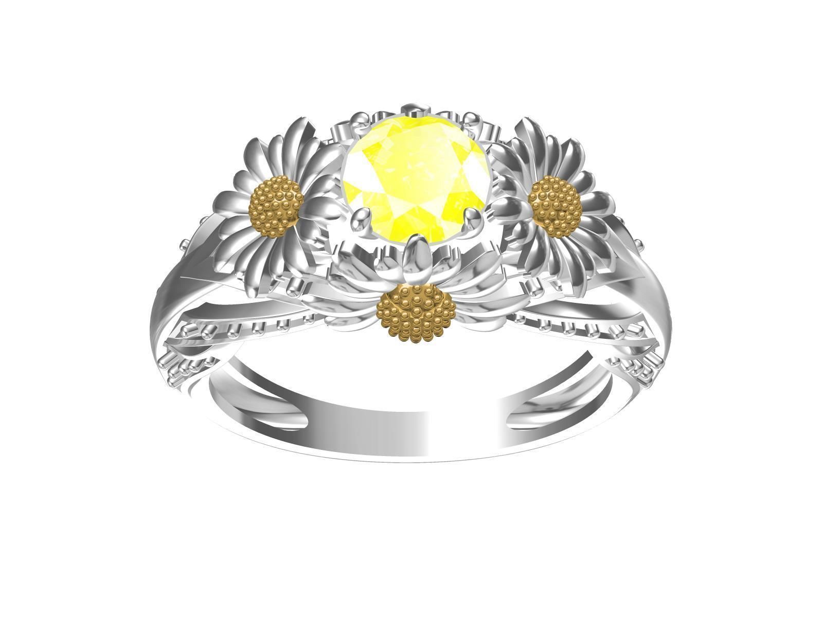Yellow Sunflower Rings For Women 3D print model_9