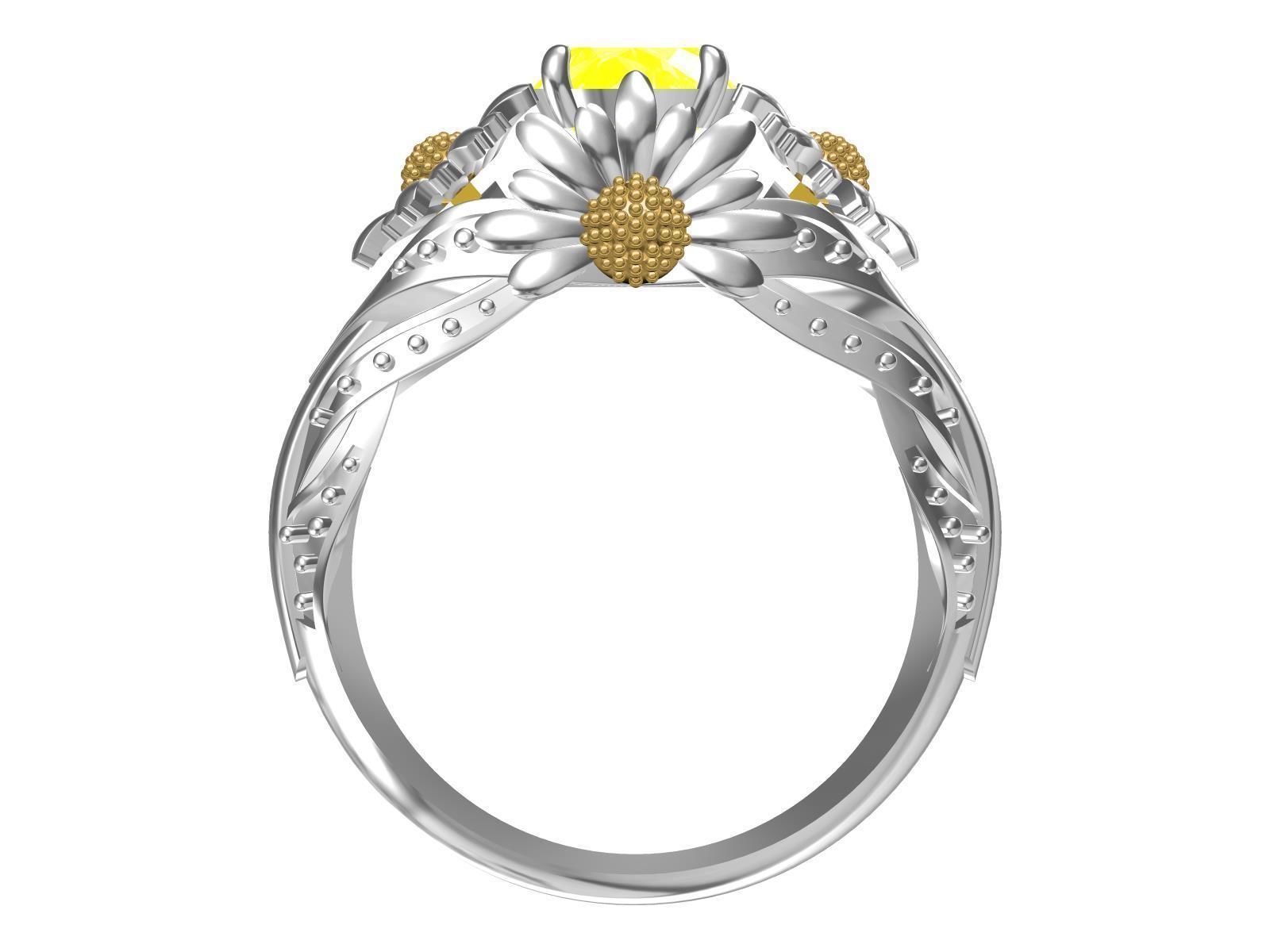 Yellow Sunflower Rings For Women 3D print model_4