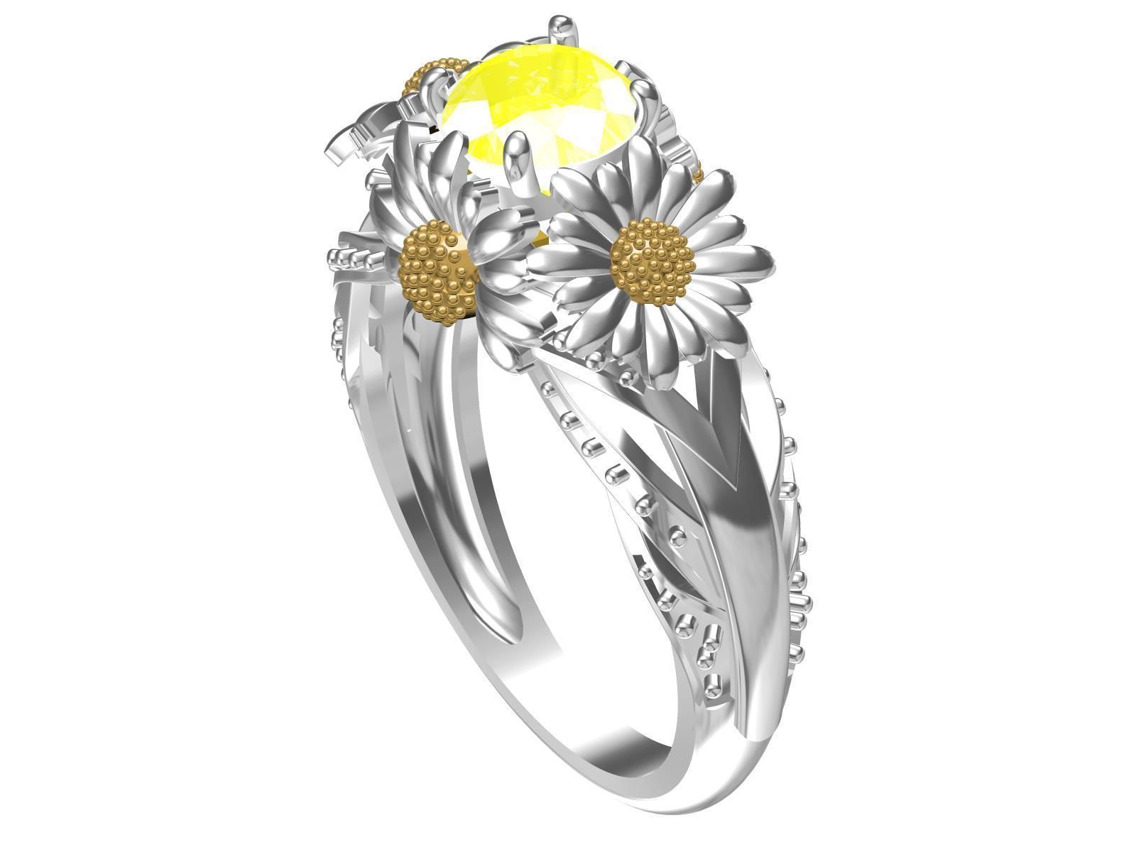 Yellow Sunflower Rings For Women 3D print model_5