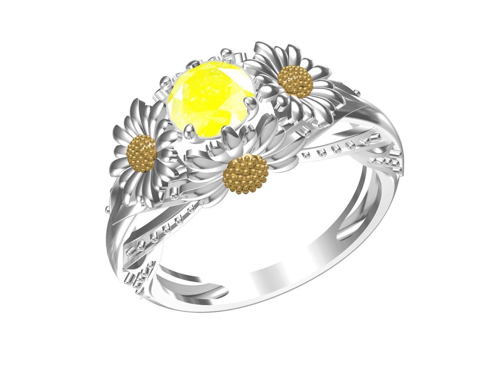 Yellow Sunflower Rings For Women 3D print model_8
