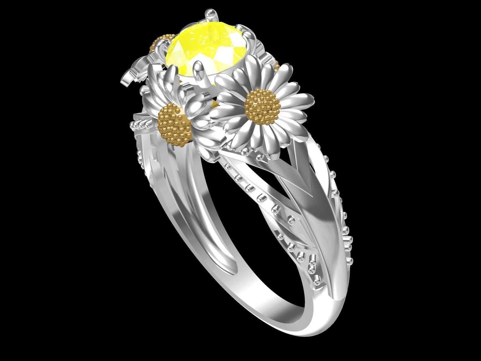 Yellow Sunflower Rings For Women 3D print model_1