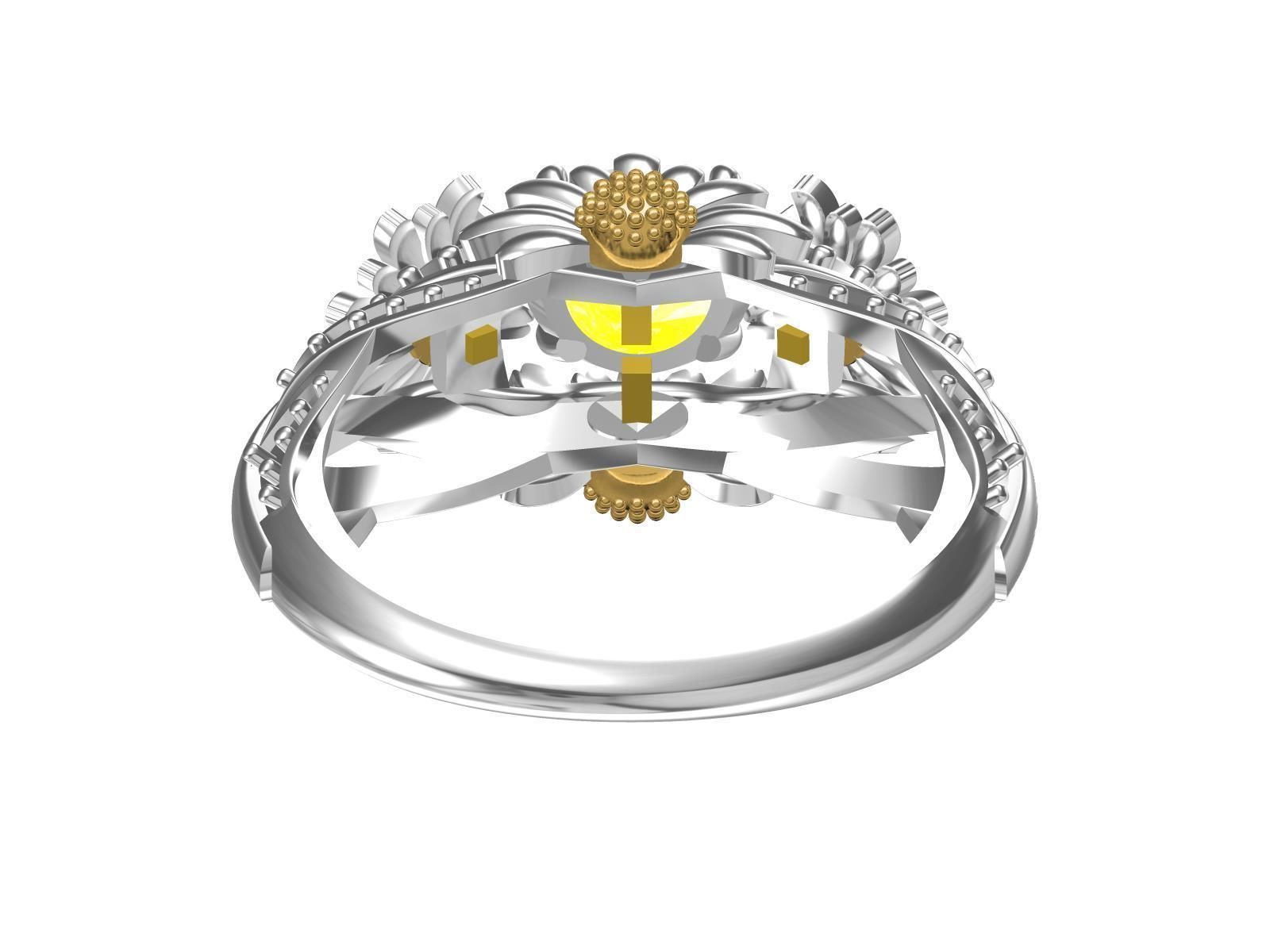 Yellow Sunflower Rings For Women 3D print model_11