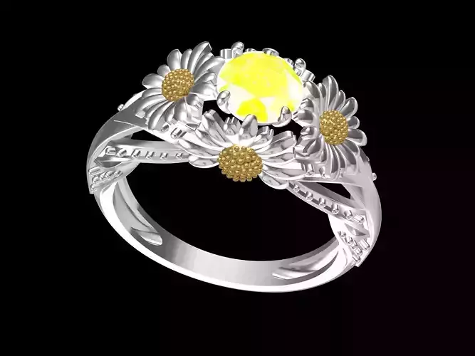 Yellow Sunflower Rings For Women 3D print model