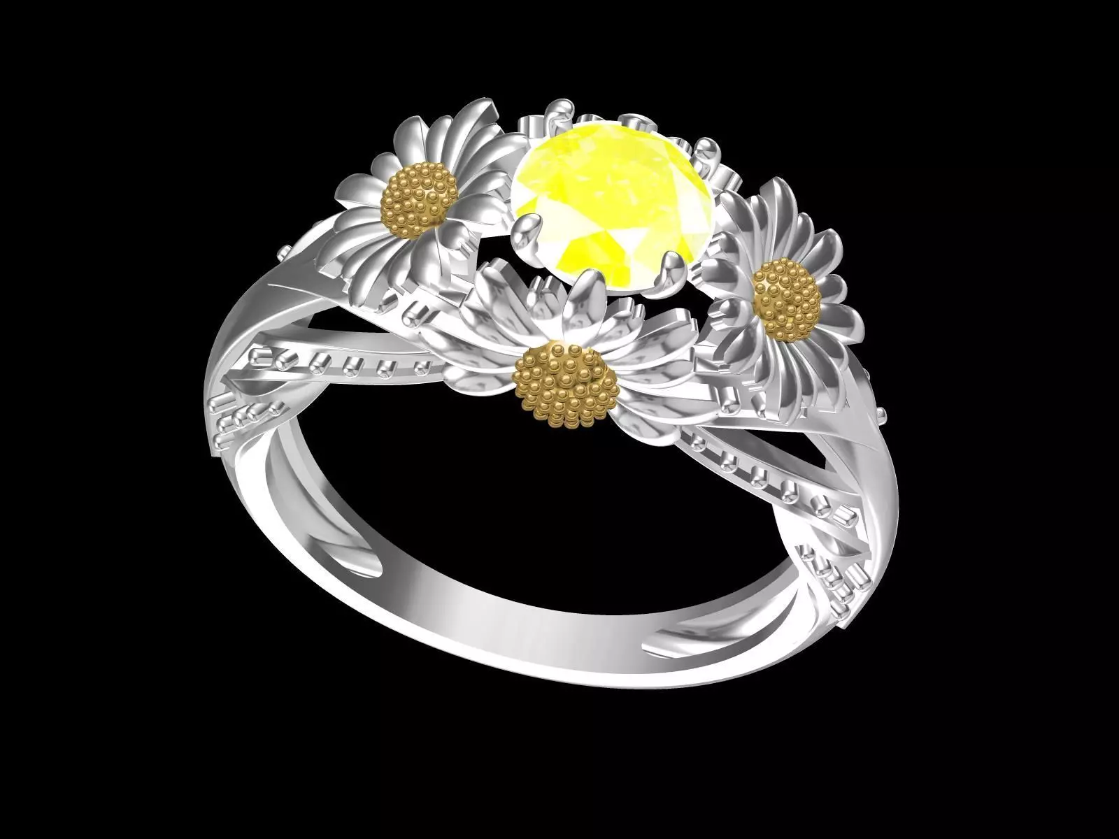 Yellow Sunflower Rings For Women 3D print model_0