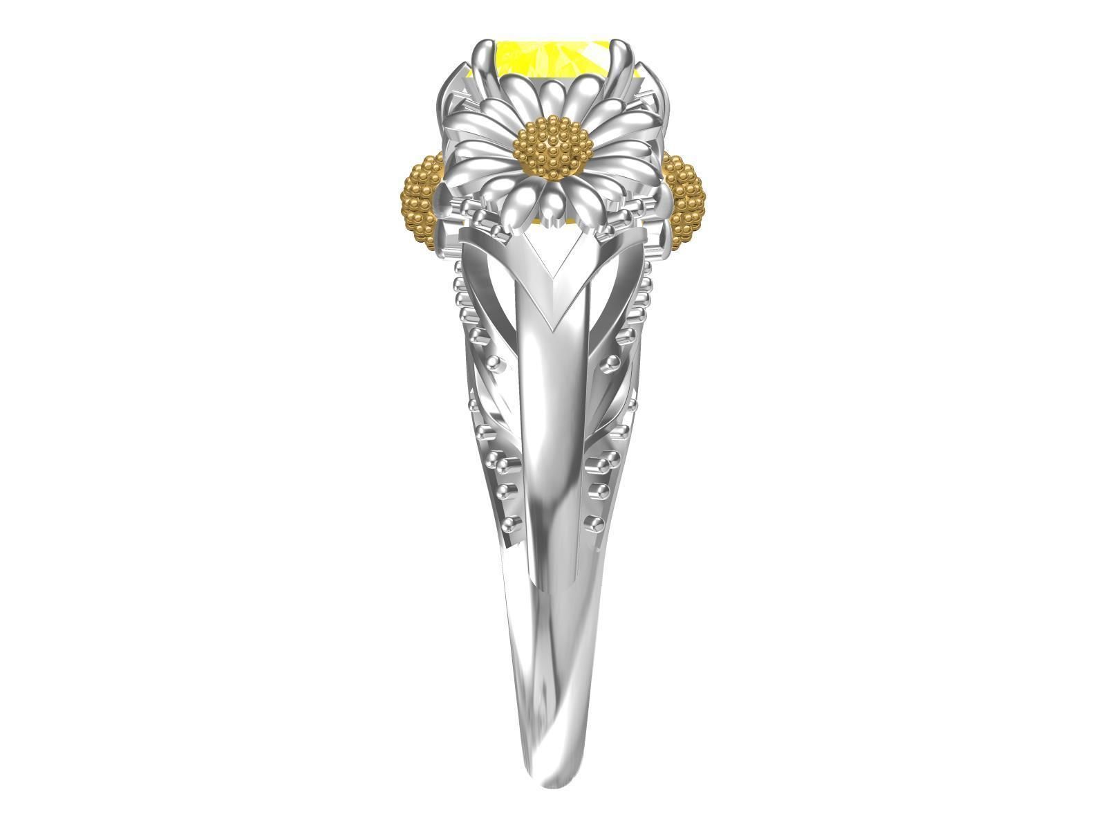 Yellow Sunflower Rings For Women 3D print model_10