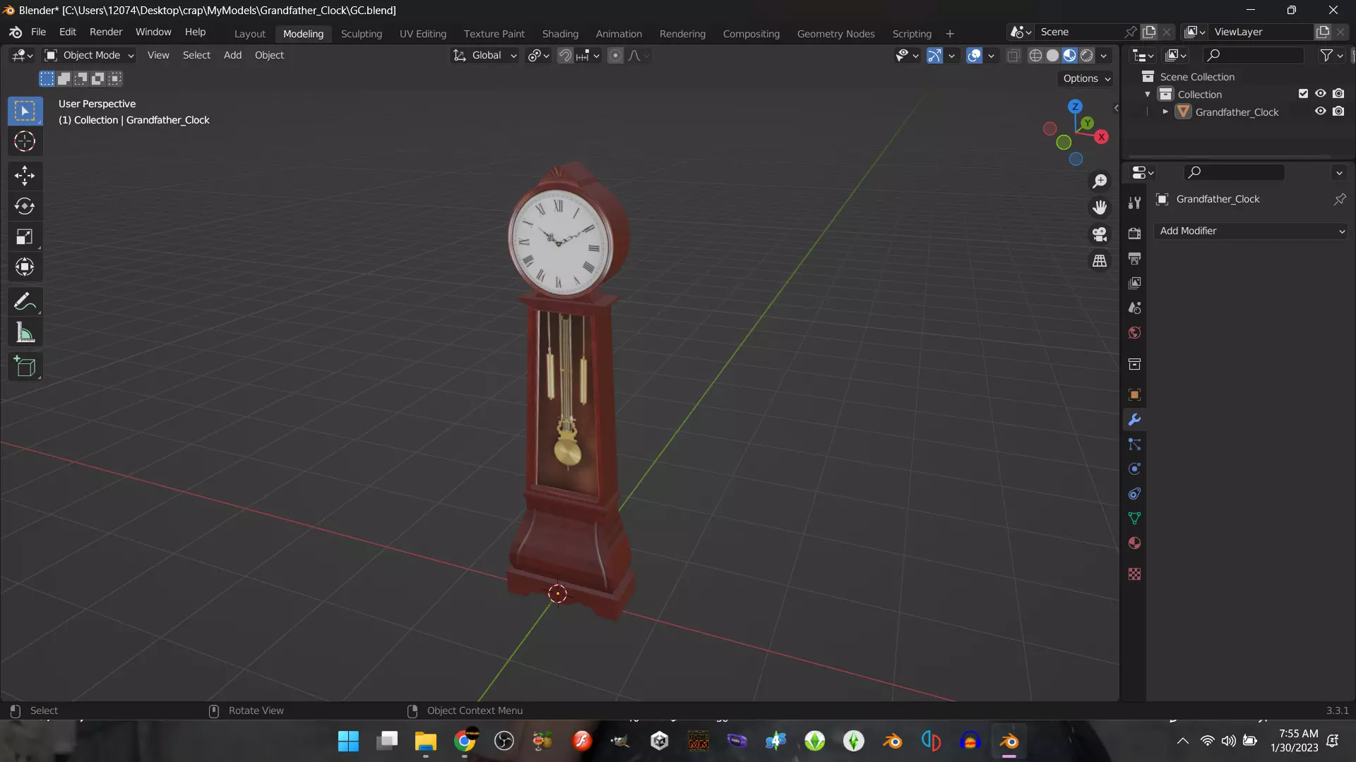 Grandfather Clock Free low-poly 3D model_0