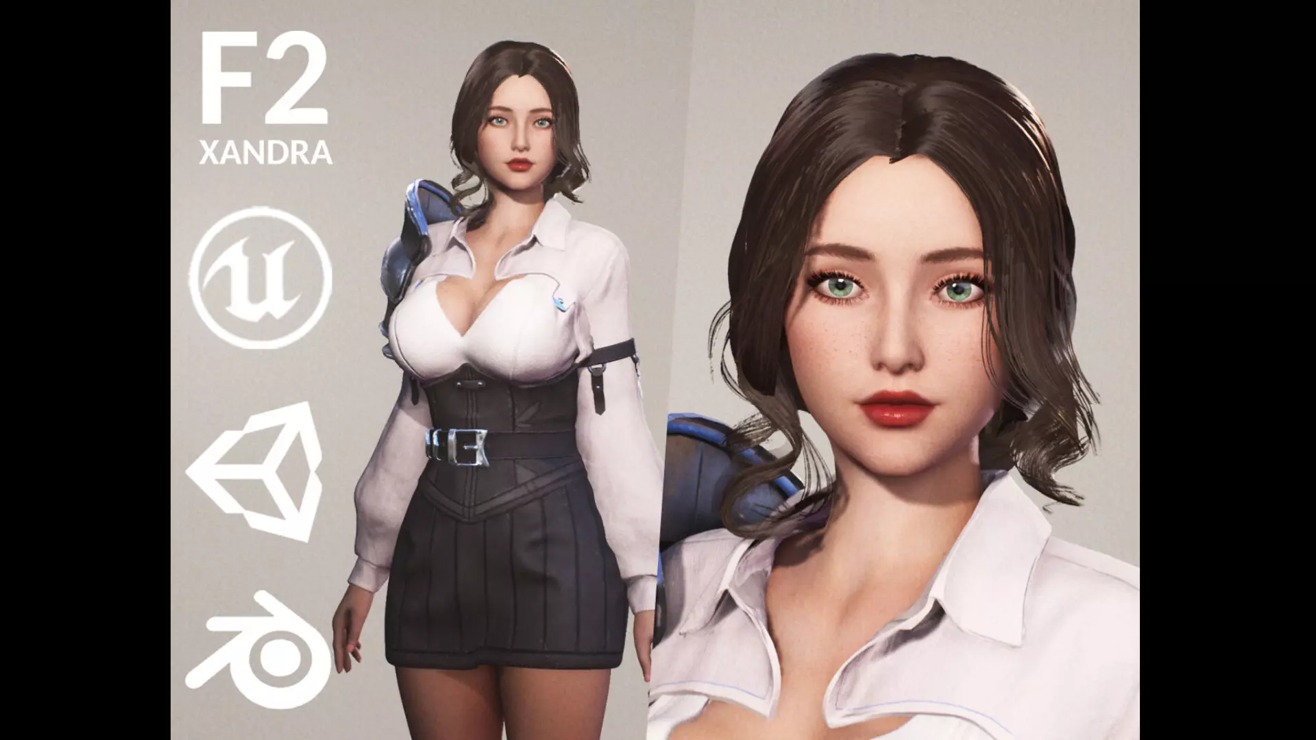 Medieval Girl Madelyn F2 Rigged Animated Modular Game Character Low-poly 3D model_0