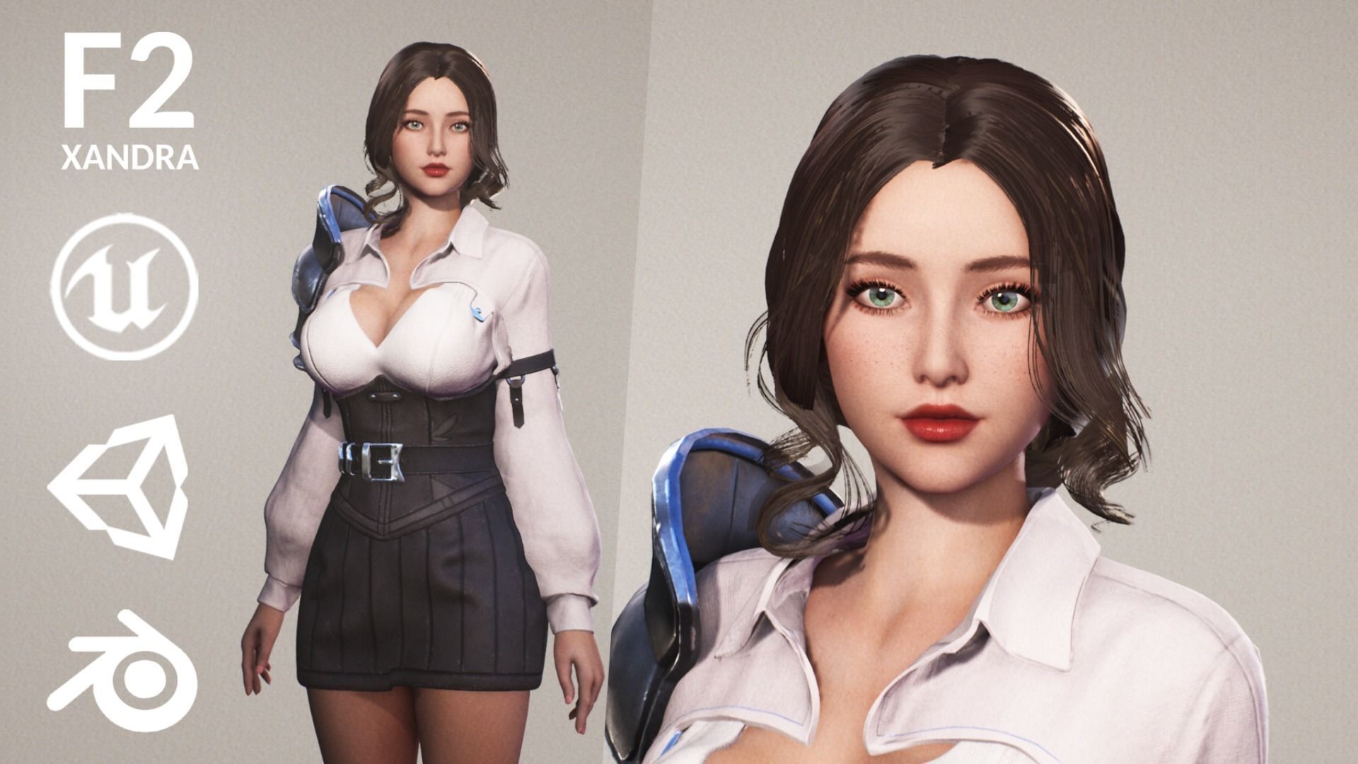 Medieval Girl Madelyn F2 Rigged Animated Modular Game Character Low-poly 3D model_10