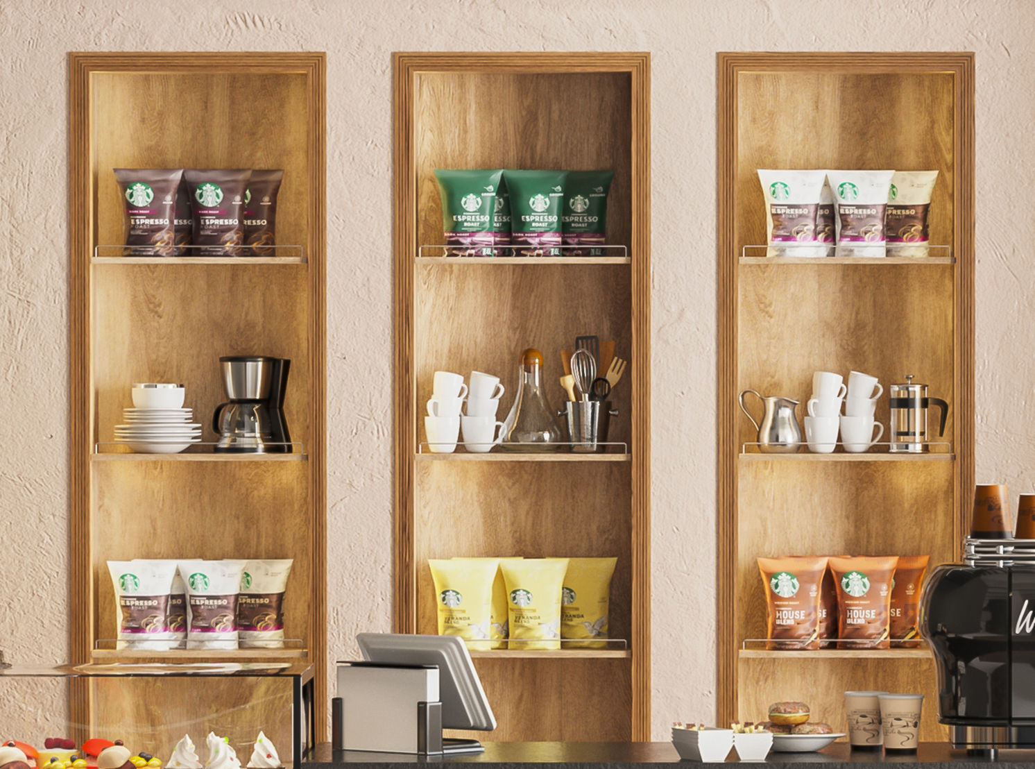 Coffee with a showcase with desserts 3D model_4