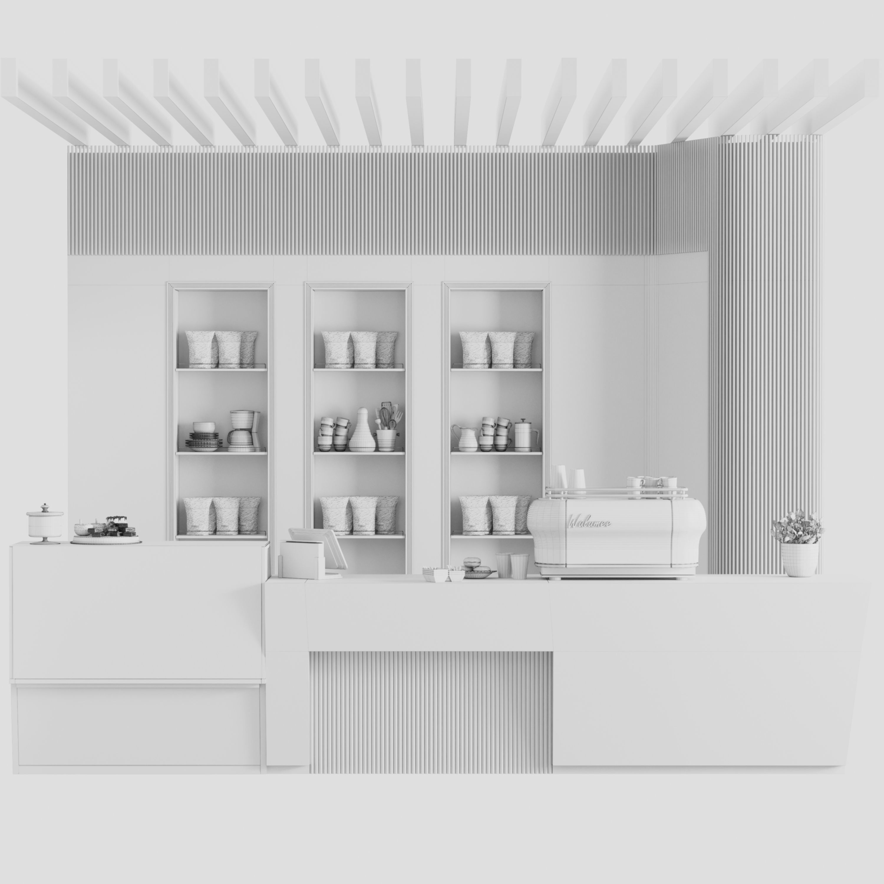 Coffee with a showcase with desserts 3D model_1