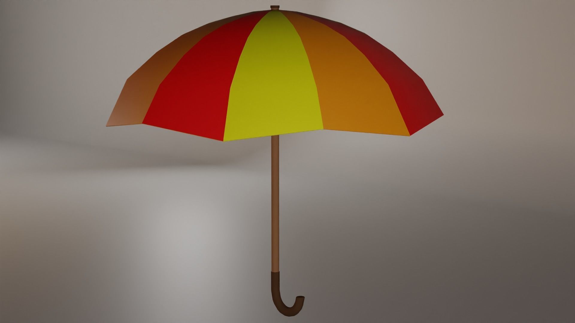 Umbrella colorful with wooden handle Low-poly 3D model_1