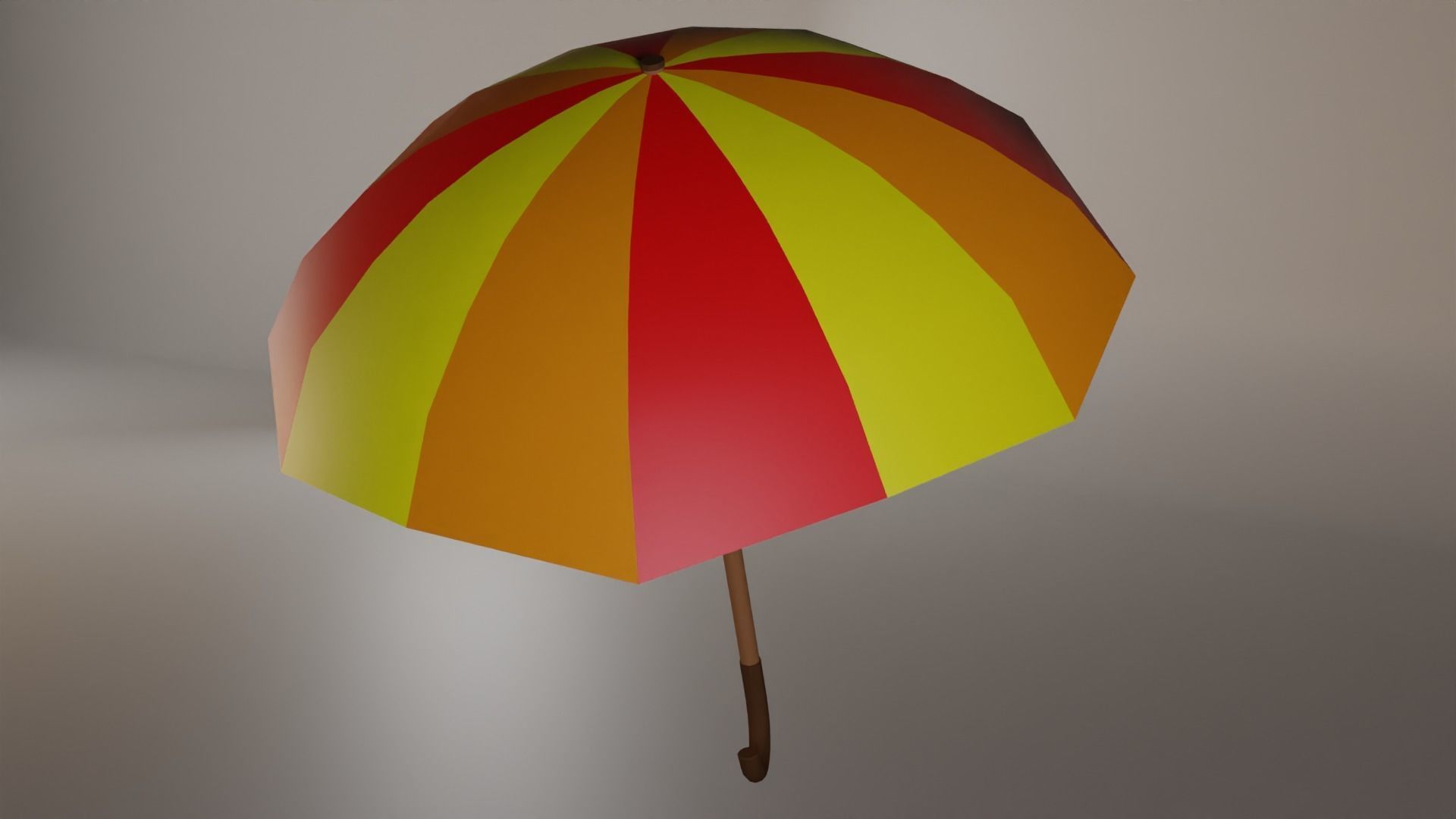 Umbrella colorful with wooden handle Low-poly 3D model_4