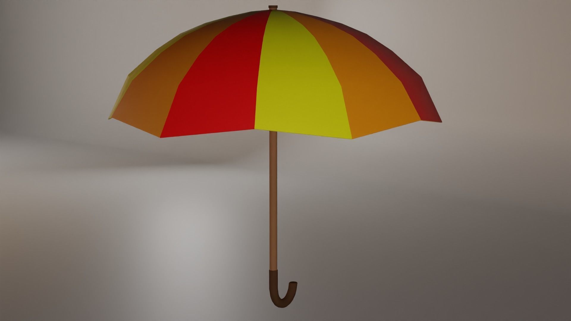 Umbrella colorful with wooden handle Low-poly 3D model_2