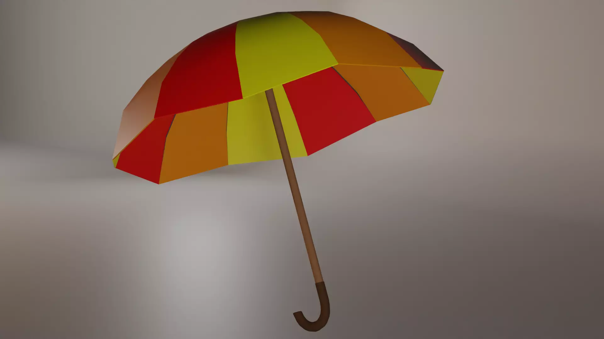 Umbrella colorful with wooden handle Low-poly 3D model_0