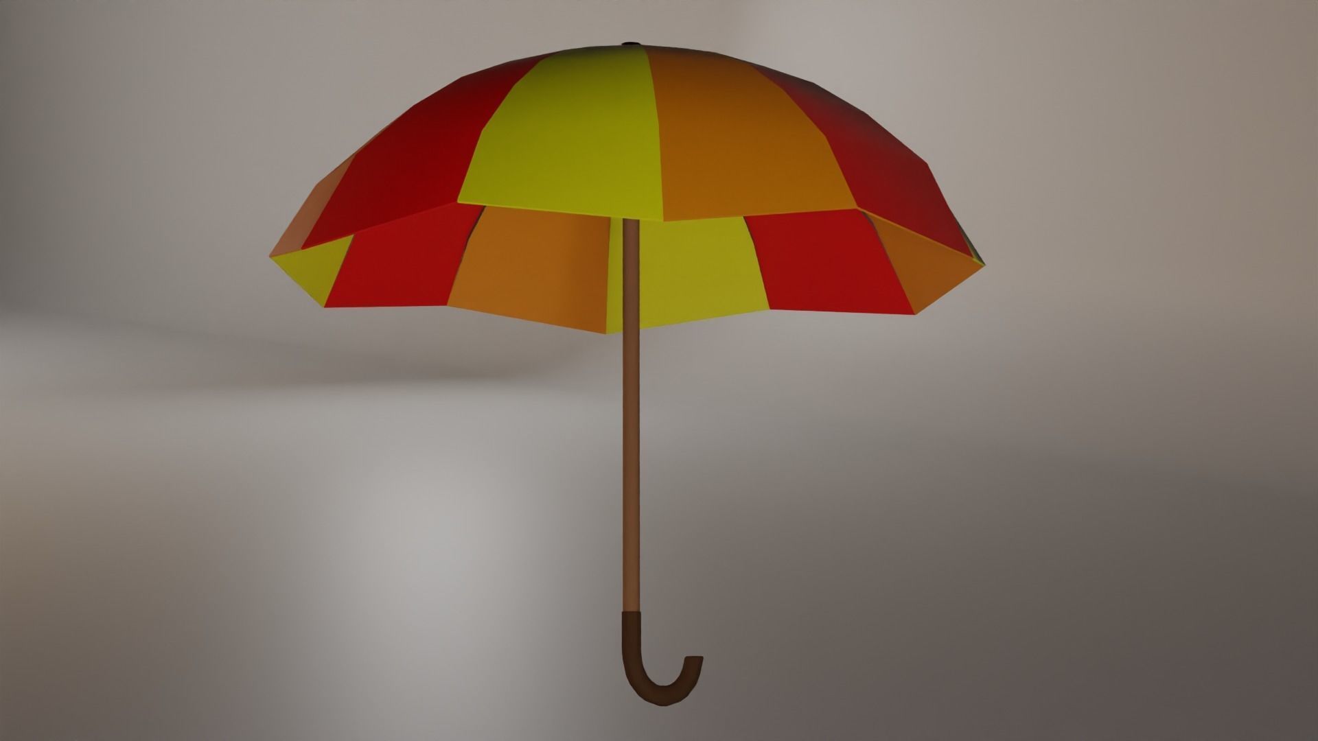 Umbrella colorful with wooden handle Low-poly 3D model_3