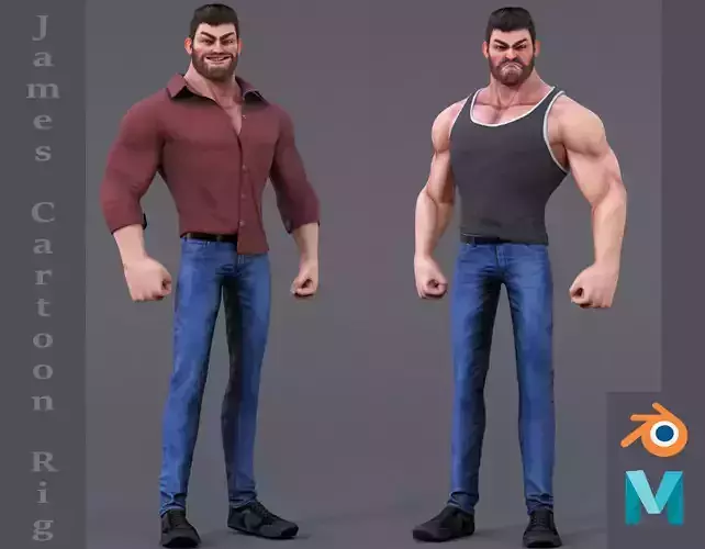 James Cartoon Man Rig Low-poly 3D model