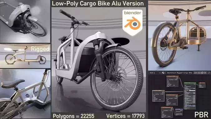Low-Poly Cargo Bike Aluminium Version Rigged Low-poly 3D model