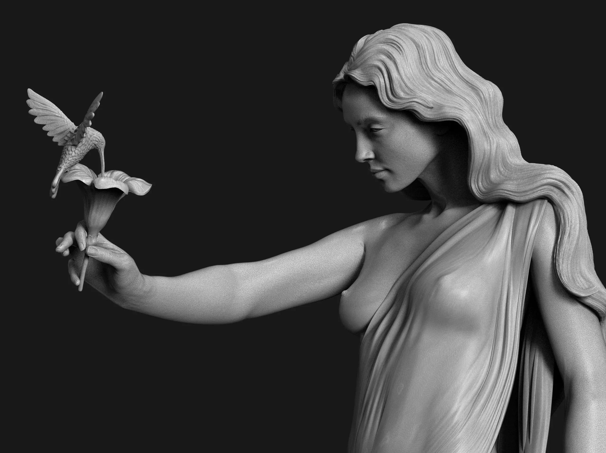 Woman with flower 3D print model_0