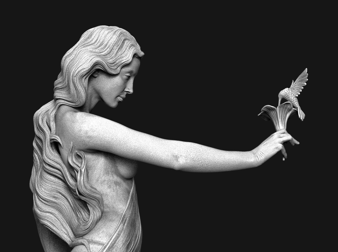 Woman with flower 3D print model_2
