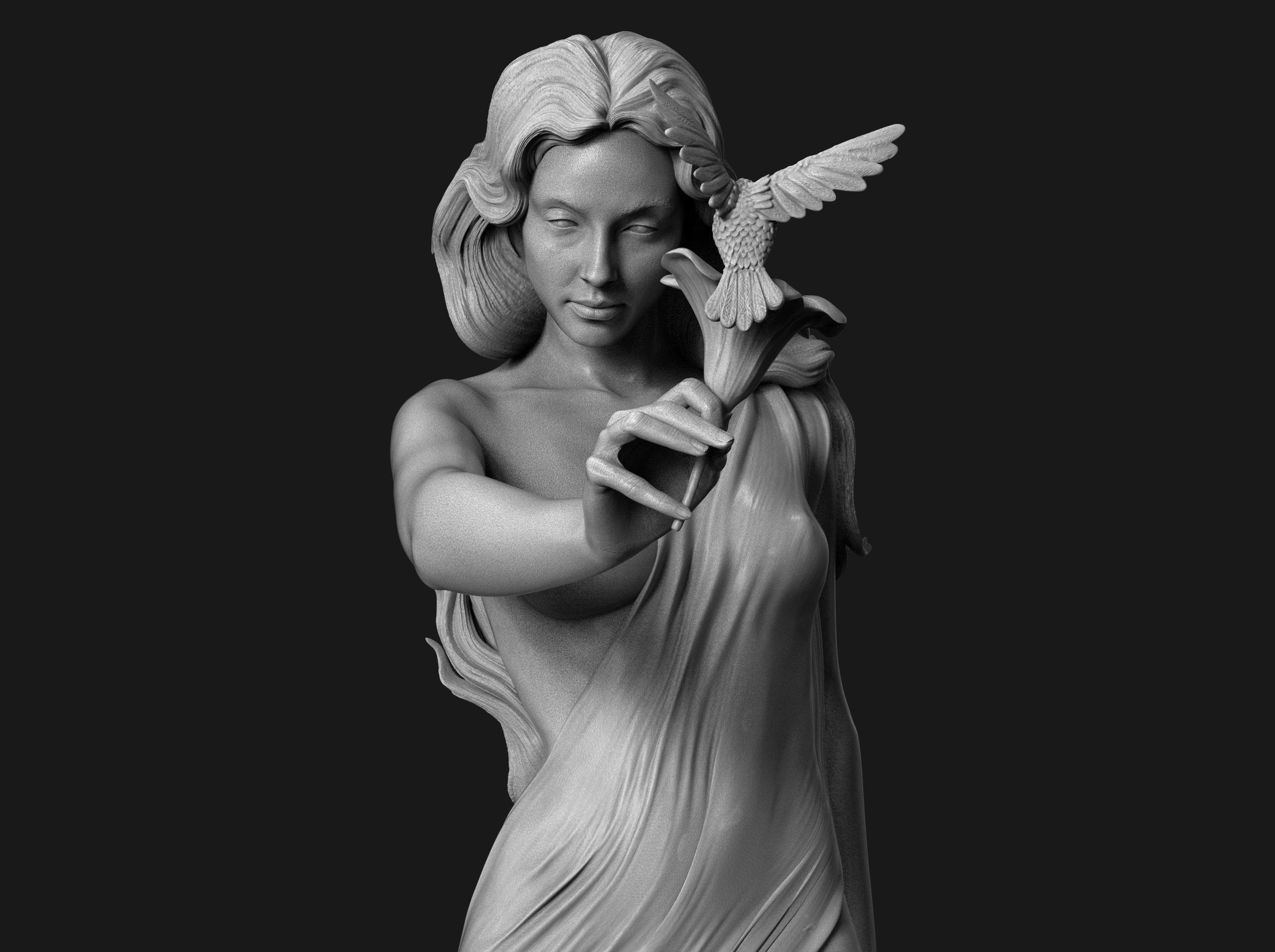 Woman with flower 3D print model_3