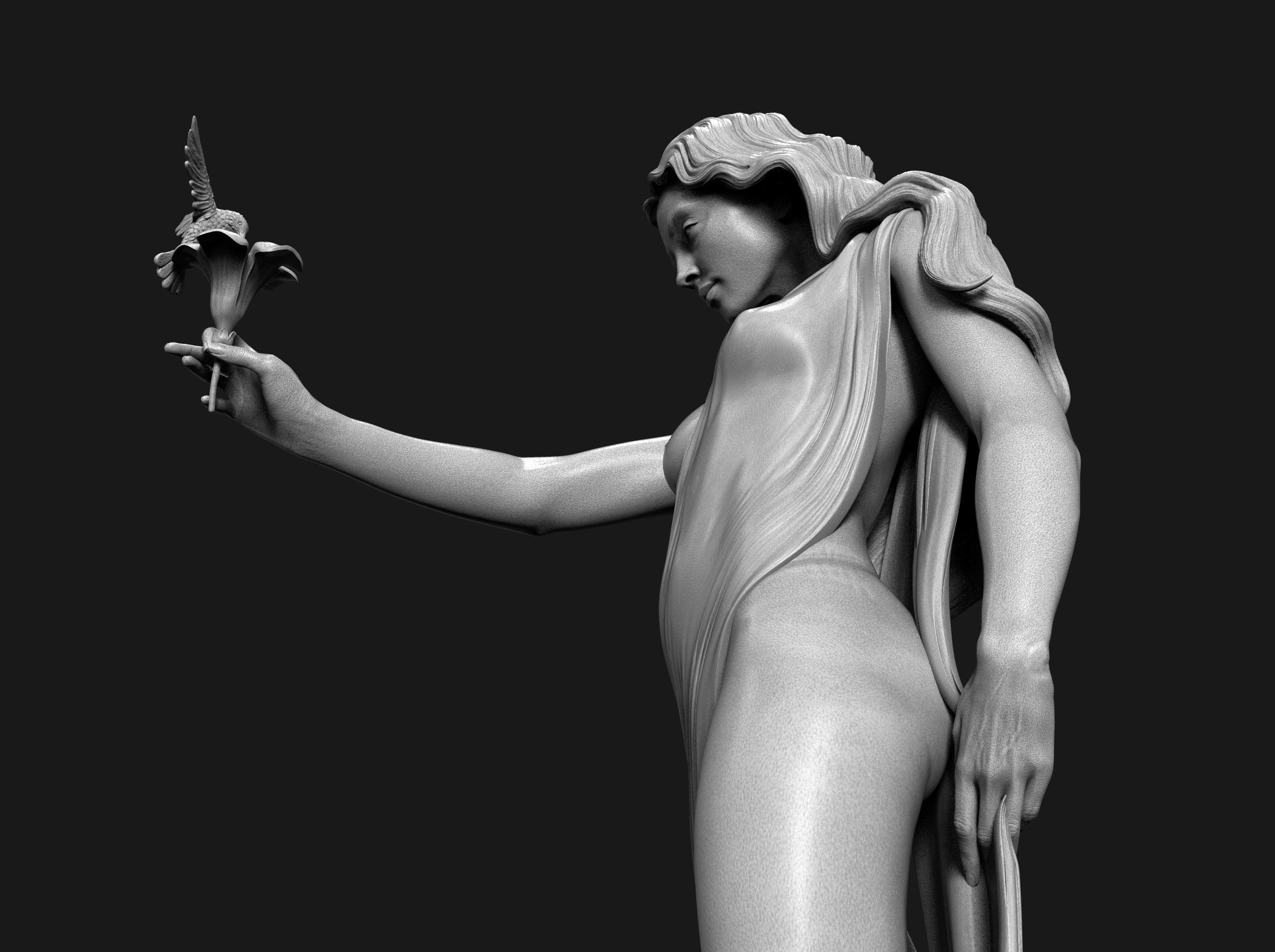 Woman with flower 3D print model_21