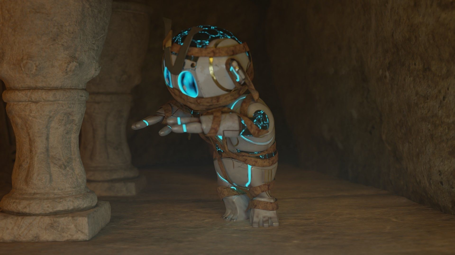 Micromummy robot with eyes Low-poly 3D model_3