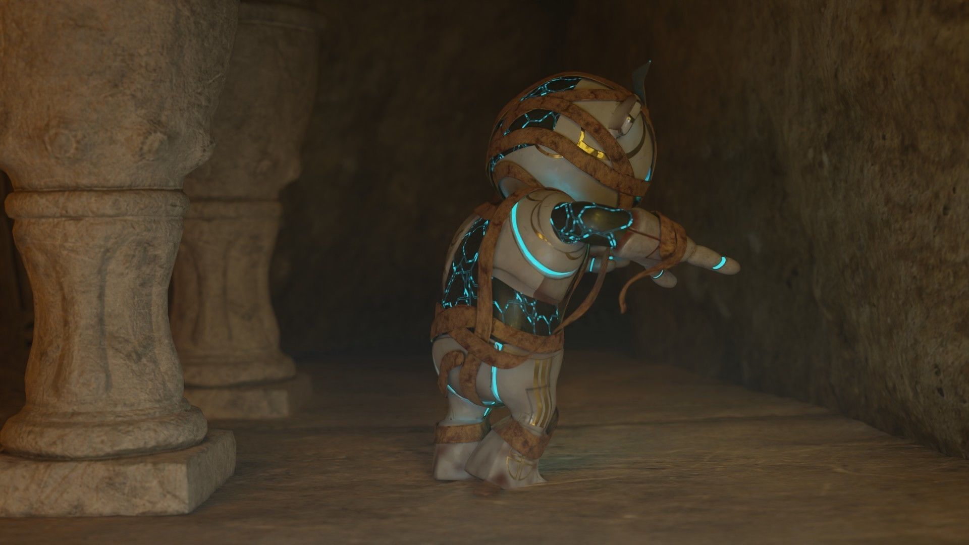 Micromummy robot with eyes Low-poly 3D model_2