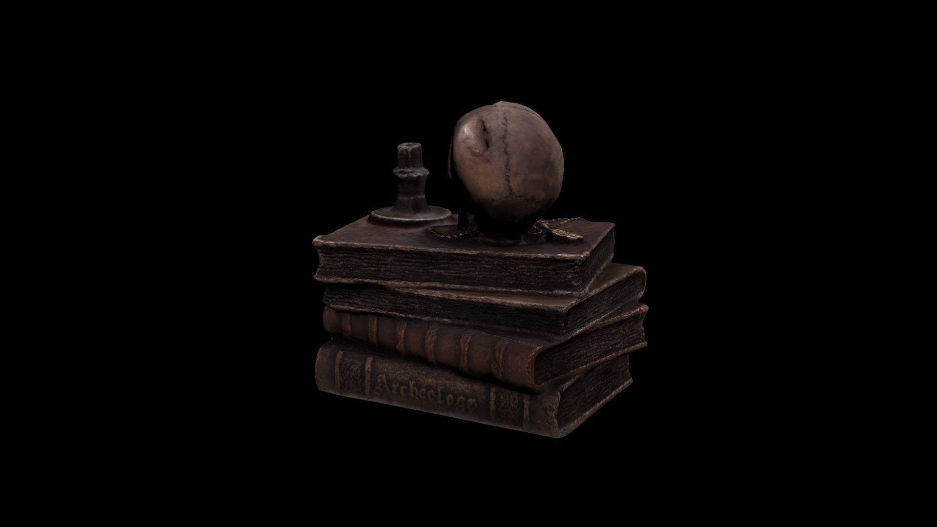 Skull with books Low-poly 3D model_14