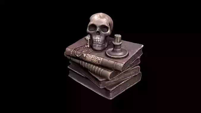 Skull with books