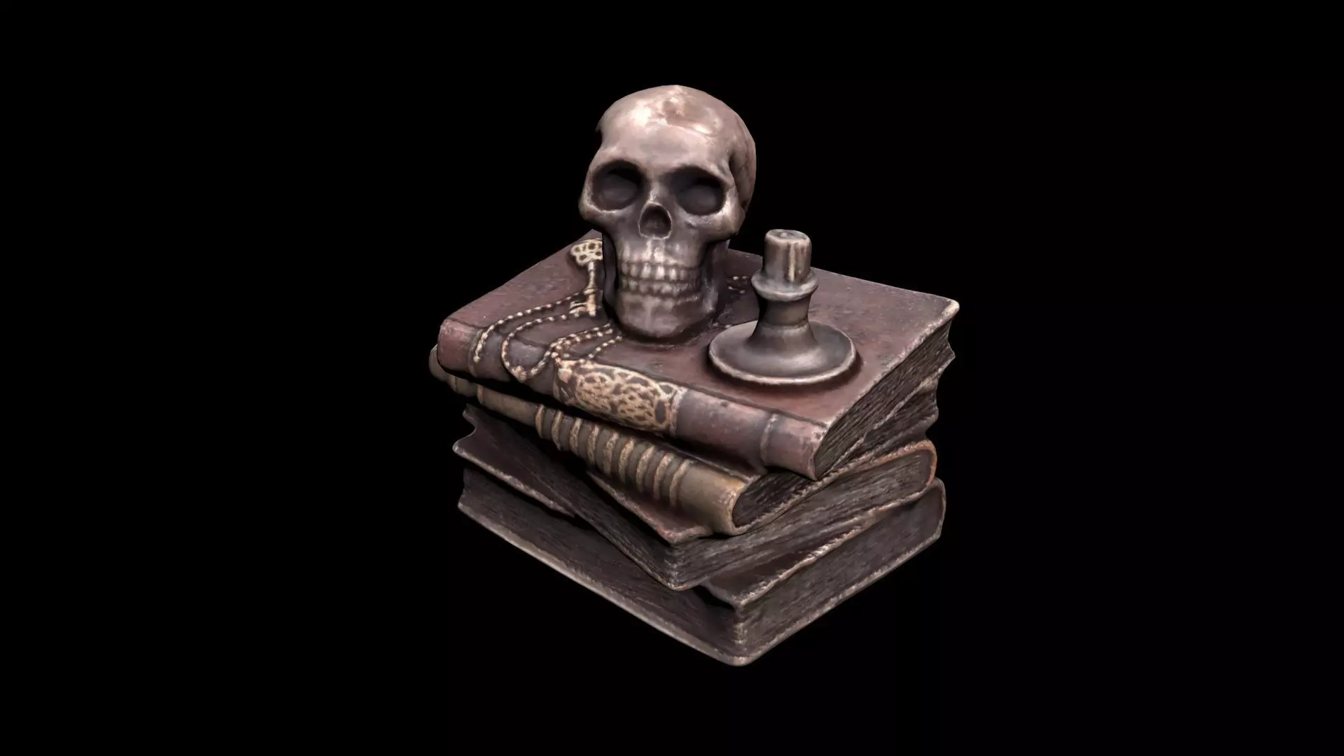 Skull with books Low-poly 3D model_0