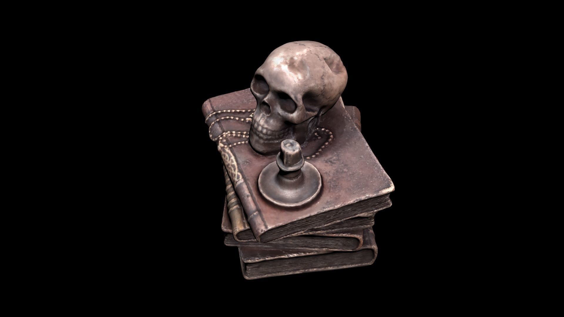 Skull with books Low-poly 3D model_3