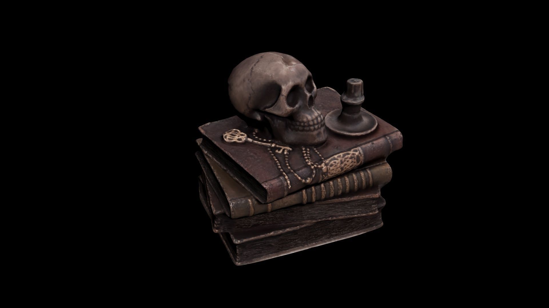 Skull with books Low-poly 3D model_9