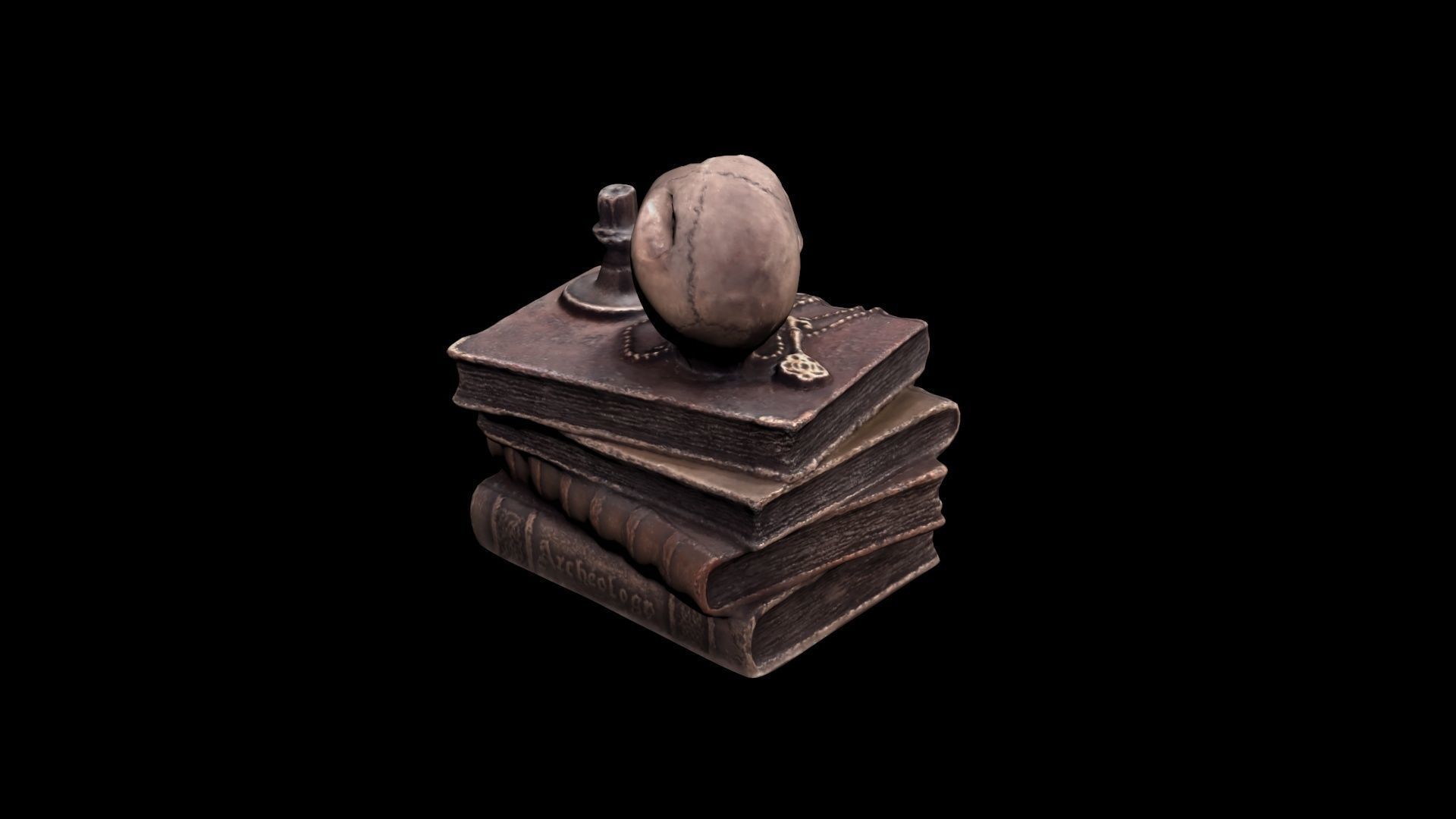 Skull with books Low-poly 3D model_5