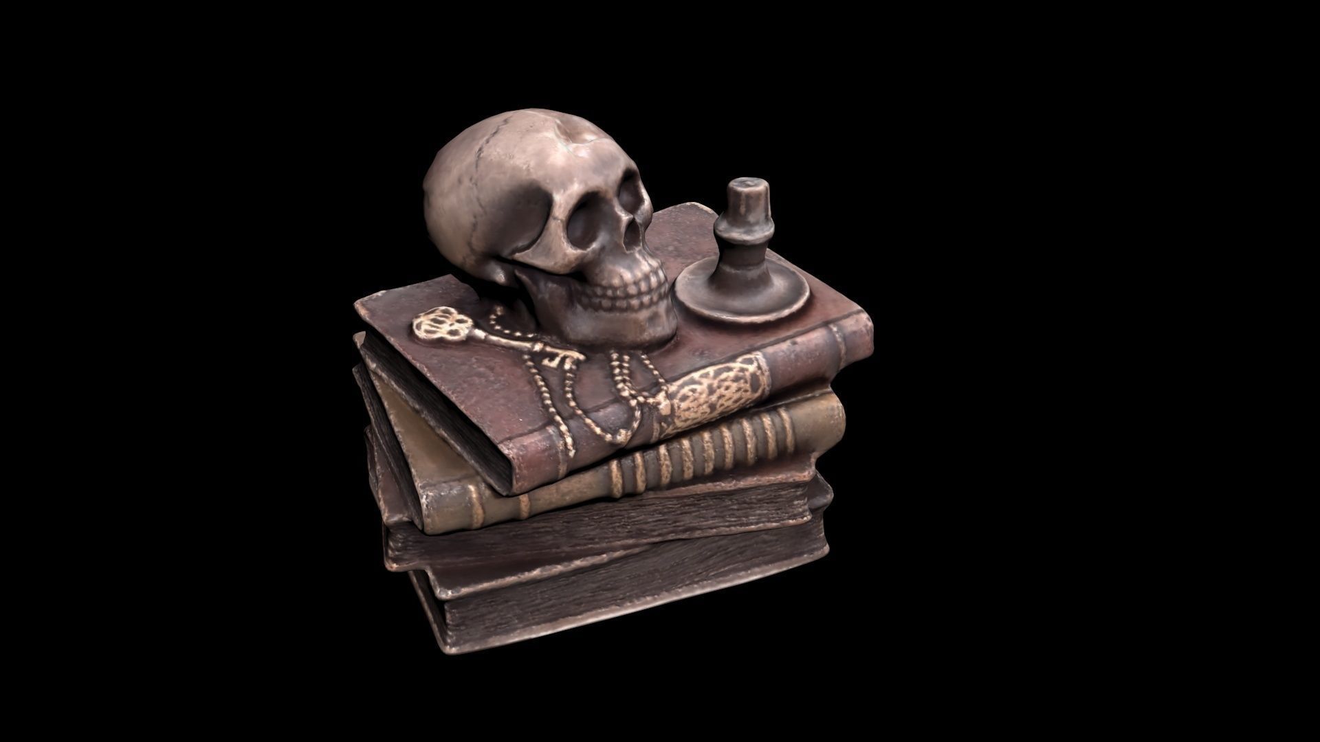 Skull with books Low-poly 3D model_1