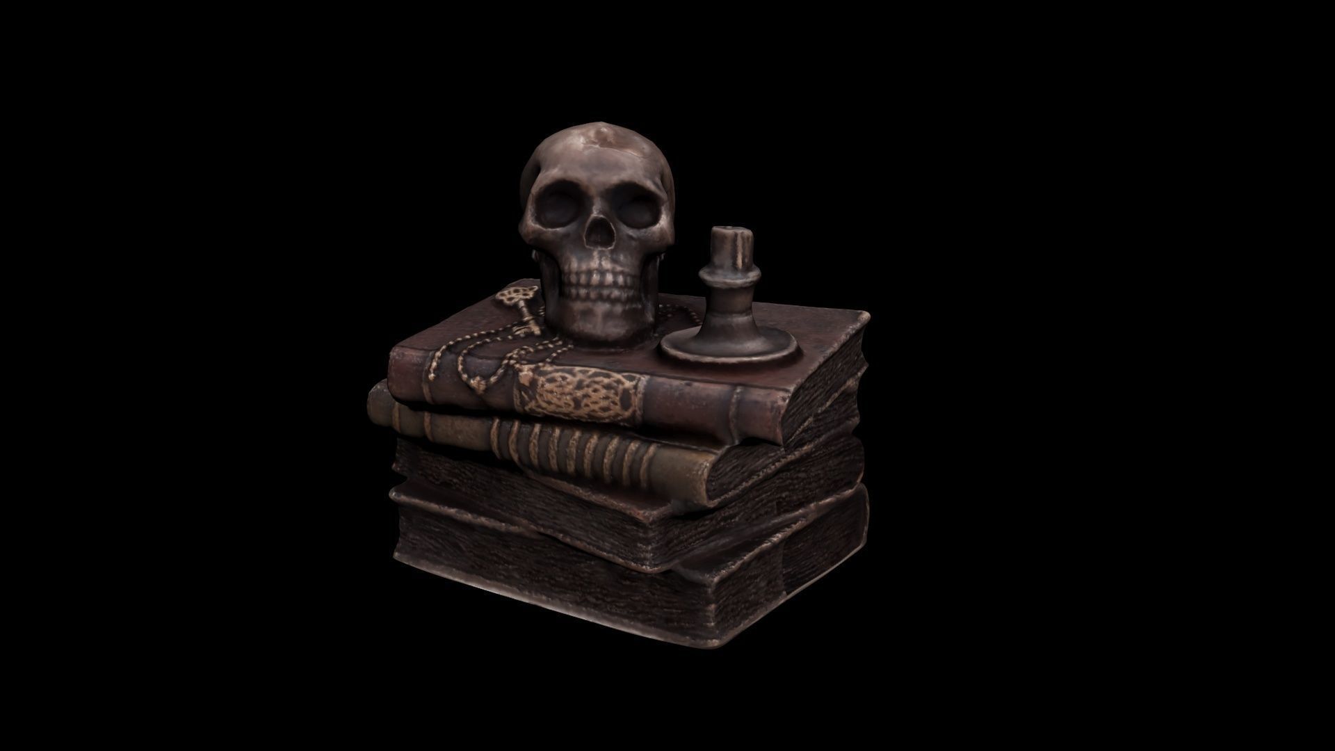 Skull with books Low-poly 3D model_12