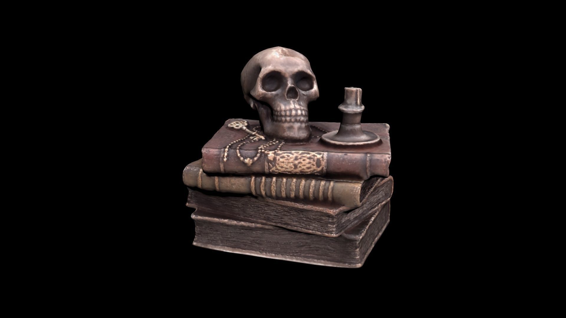 Skull with books Low-poly 3D model_2