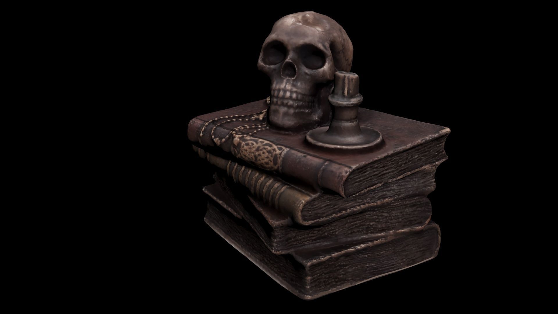 Skull with books Low-poly 3D model_11