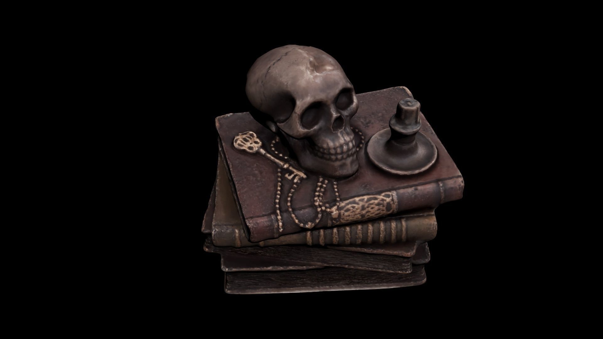 Skull with books Low-poly 3D model_7