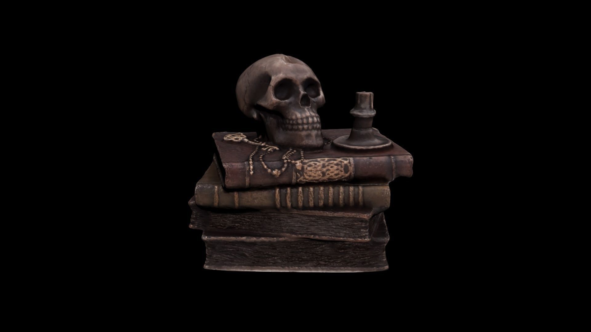 Skull with books Low-poly 3D model_8