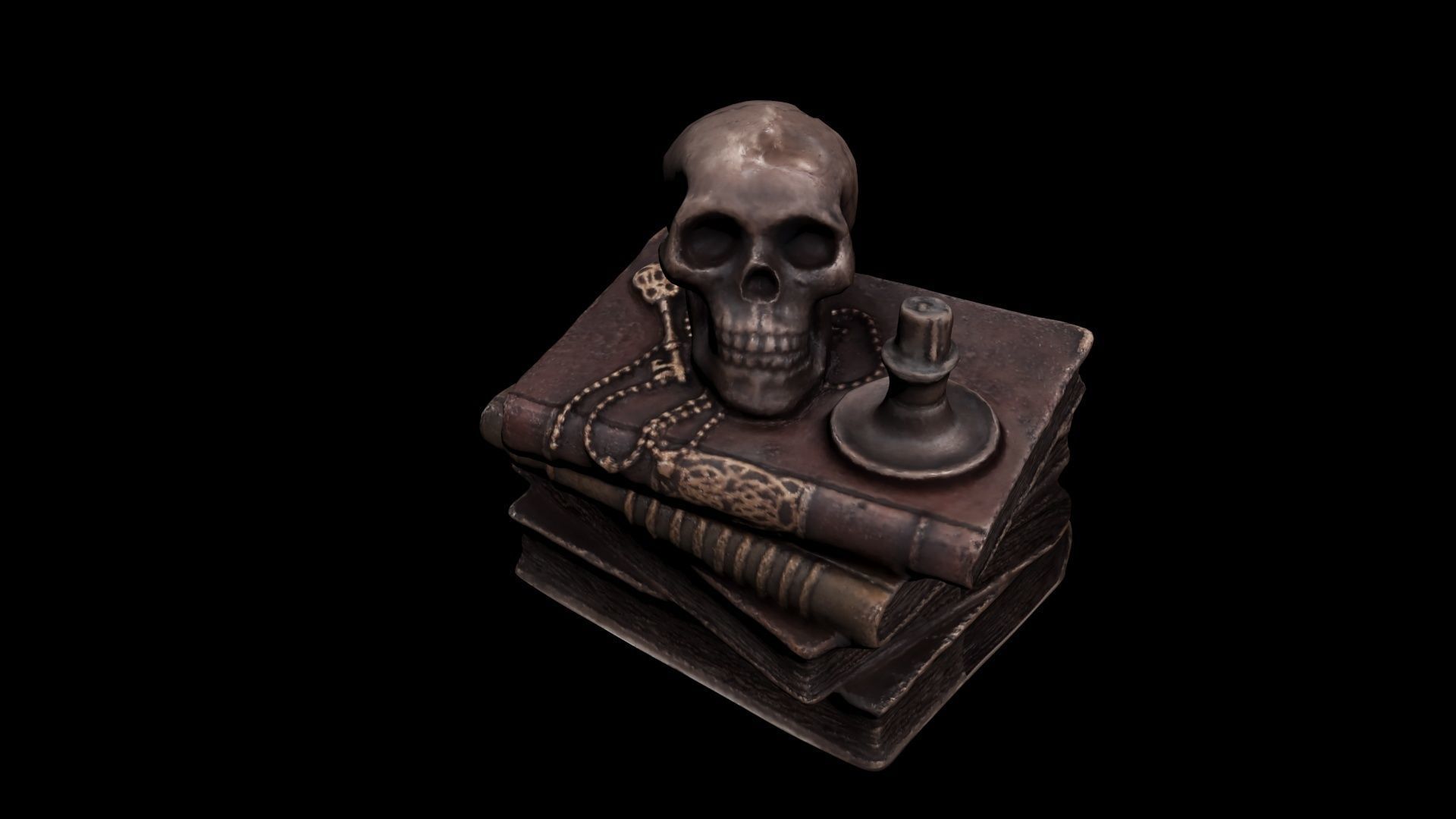 Skull with books Low-poly 3D model_10