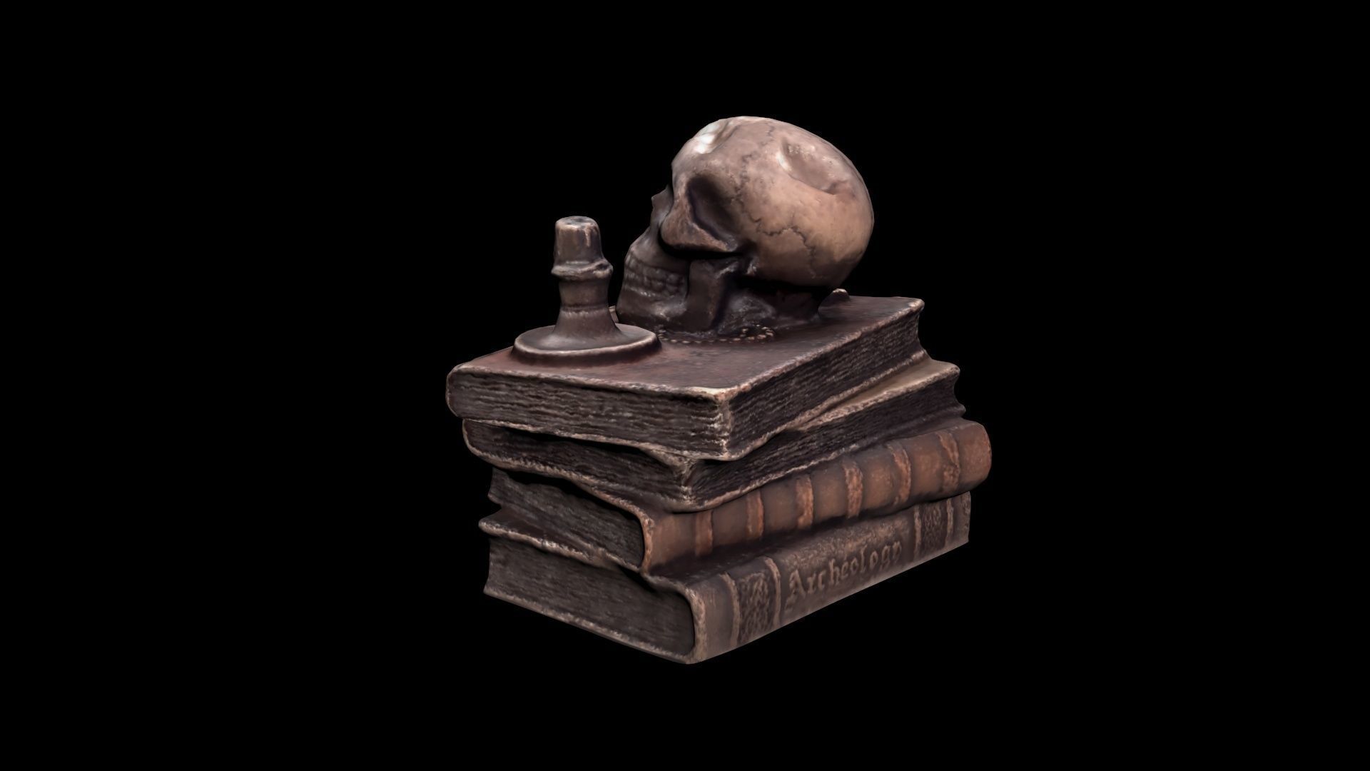 Skull with books Low-poly 3D model_4