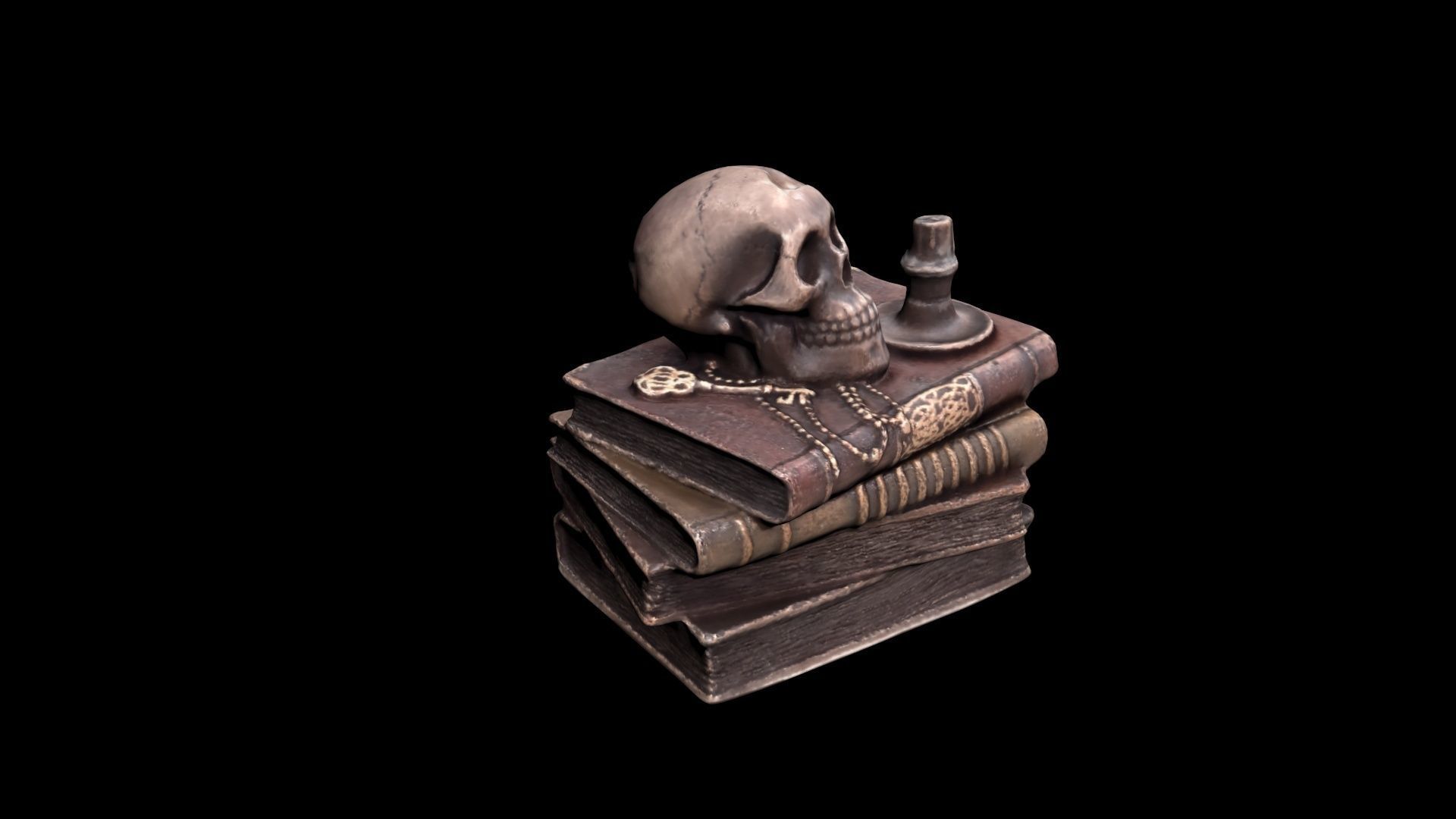 Skull with books Low-poly 3D model_6