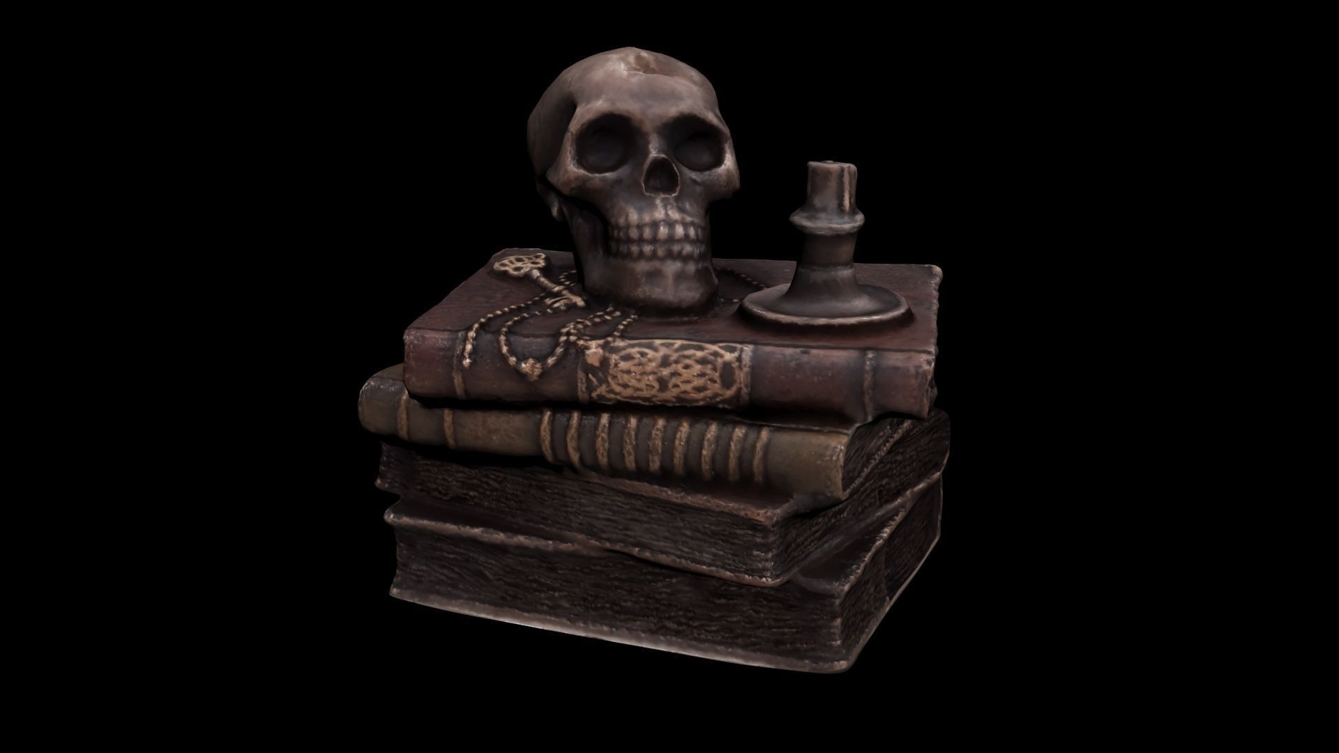 Skull with books Low-poly 3D model_17