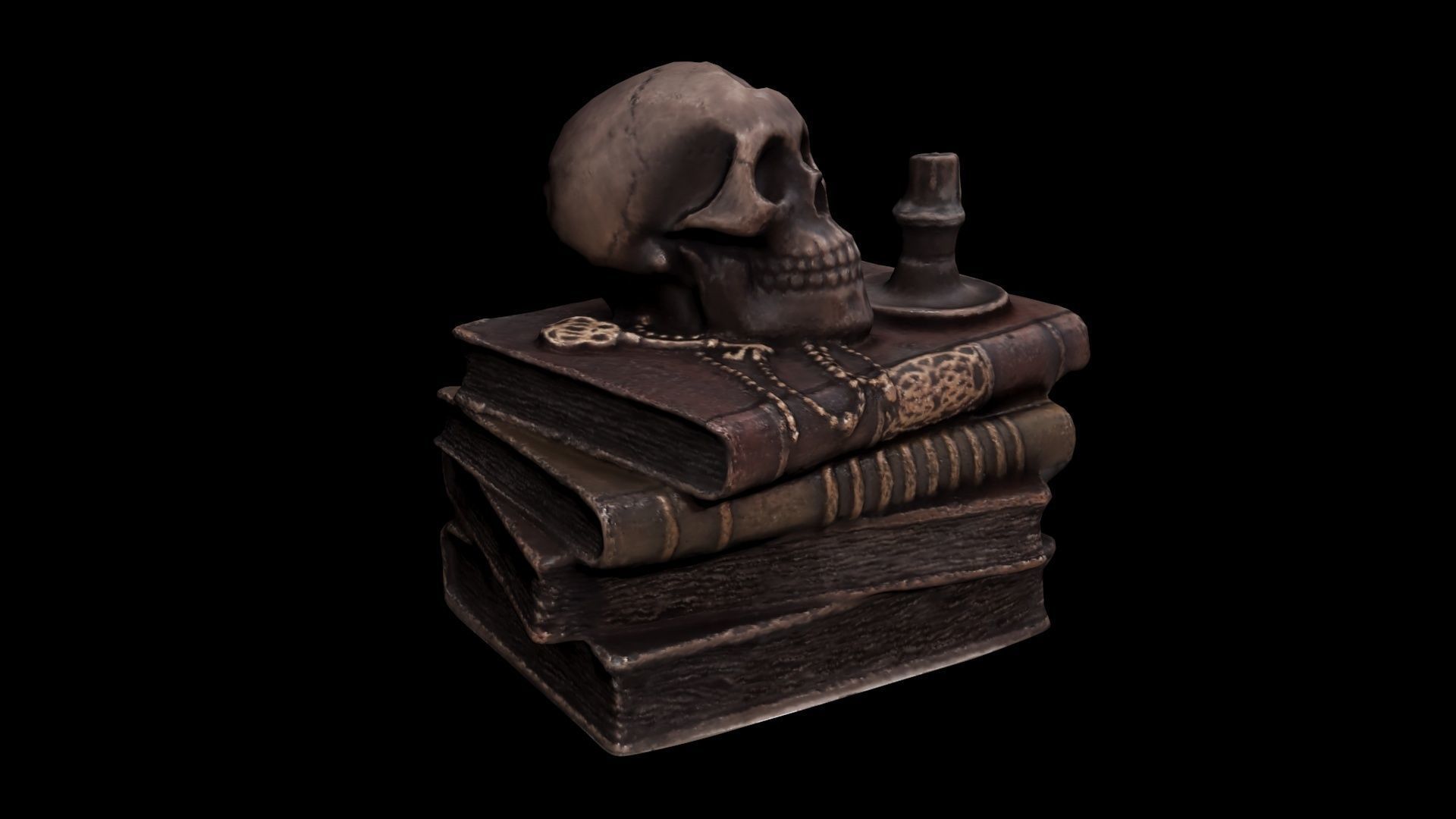 Skull with books Low-poly 3D model_16