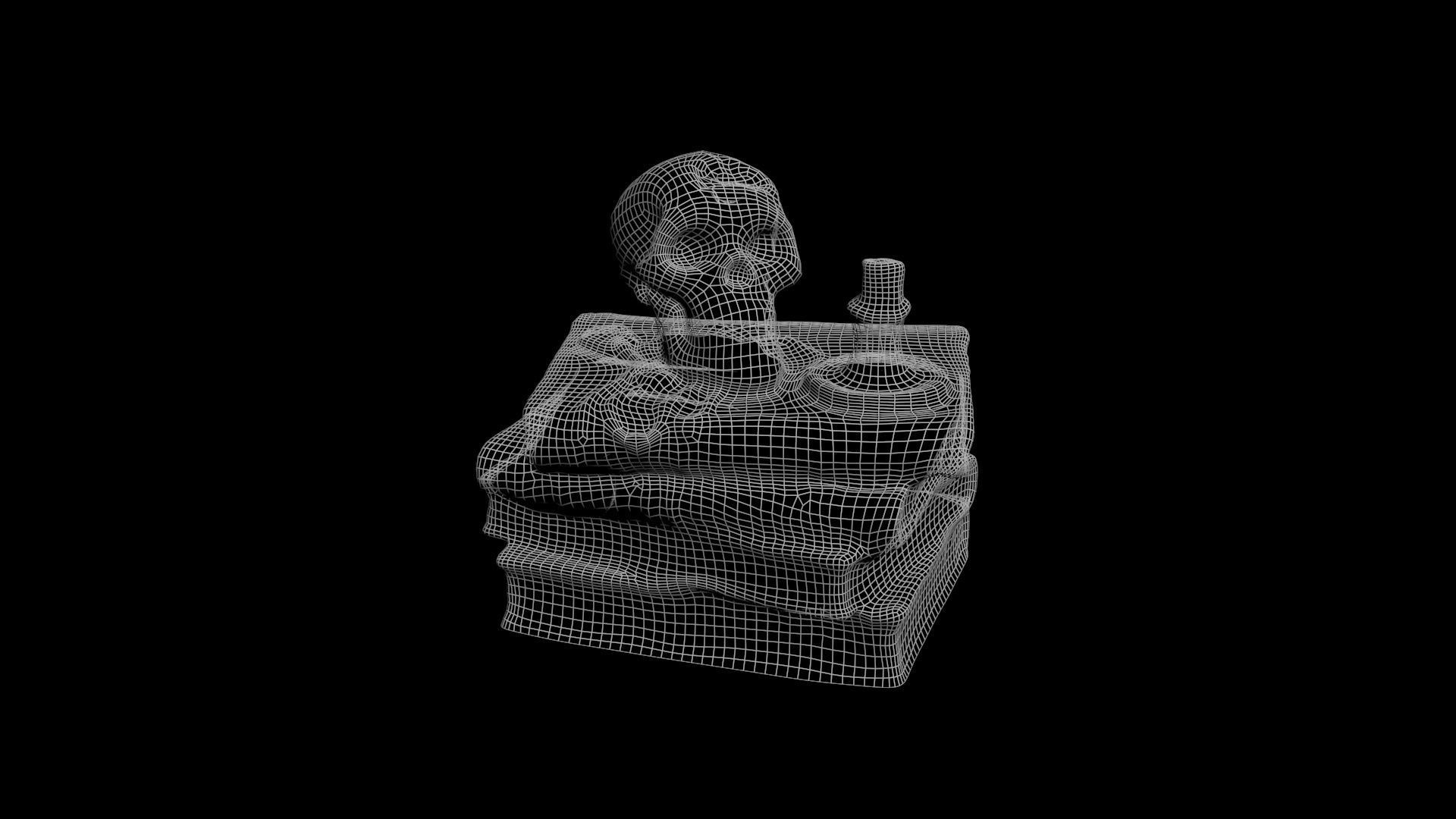 Skull with books Low-poly 3D model_18